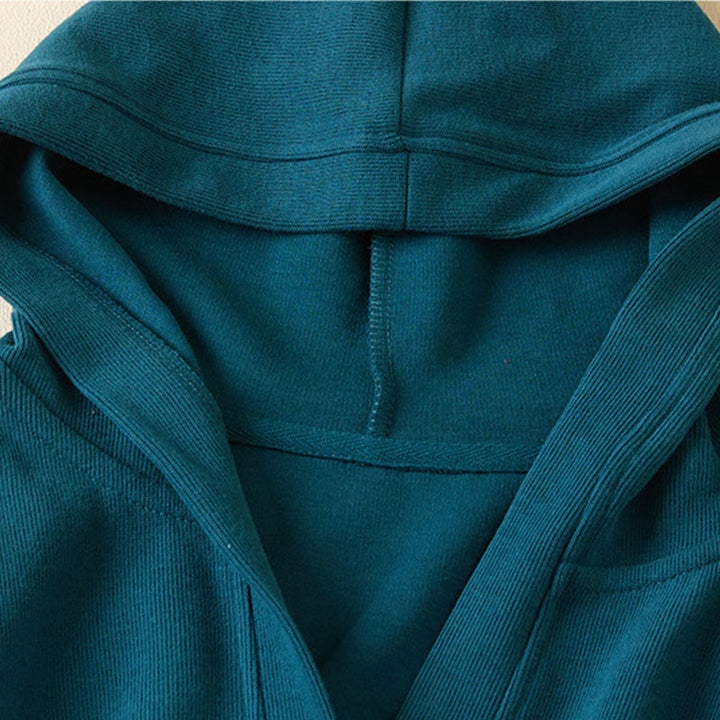 Chaqueta de algodón con capucha y bolsillos para mujer con botones lisos de Buddha Stones - image 18