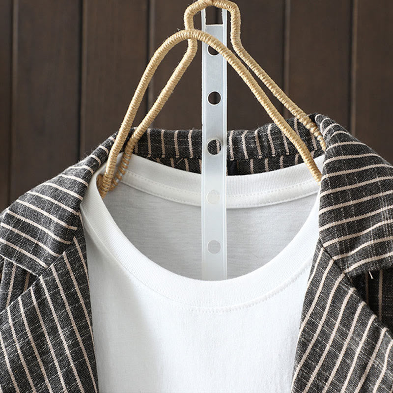 Chaqueta de lino y algodón con rayas empalmadas de Buddha Stones para mujer con bolsillos - image 2