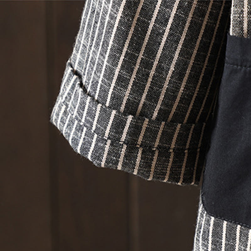 Chaqueta de lino y algodón con rayas empalmadas de Buddha Stones para mujer con bolsillos - image 5