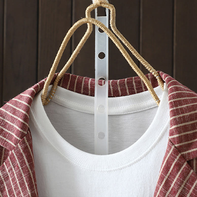 Chaqueta de lino y algodón con rayas empalmadas de Buddha Stones para mujer con bolsillos - image 8