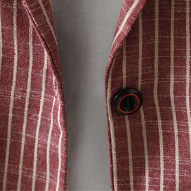 Chaqueta de lino y algodón con rayas empalmadas de Buddha Stones para mujer con bolsillos - image 12