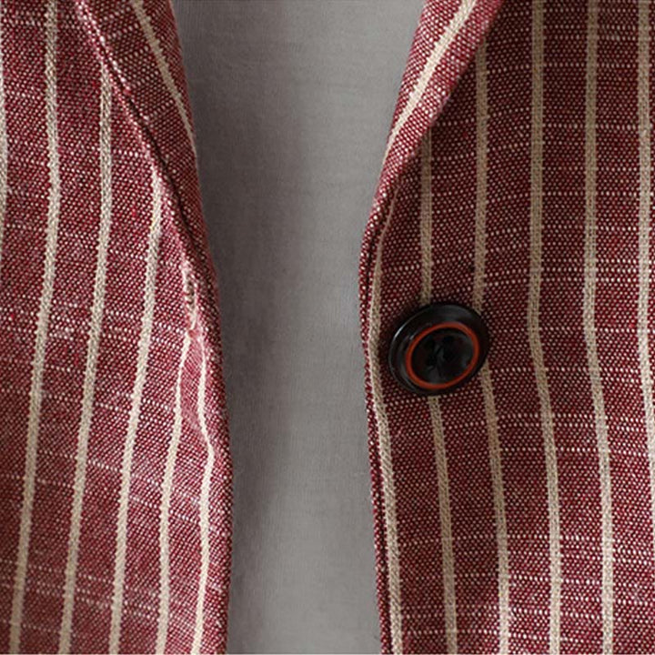 Chaqueta de lino y algodón con rayas empalmadas de Buddha Stones para mujer con bolsillos - image 12