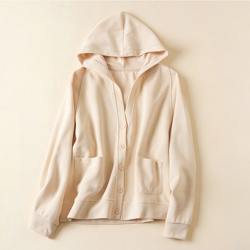 Chaqueta de algodón con capucha y bolsillos para mujer con botones lisos de Buddha Stones - PapayaWhip - US12, UK/AU16, EU44 (2XL) - image 8