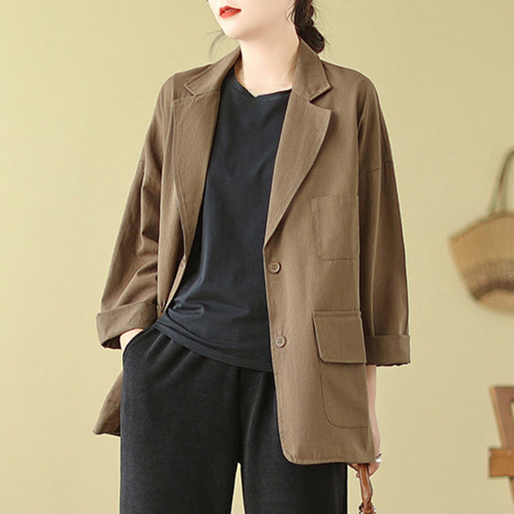 Chaqueta de traje de algodón para mujer con bolsillos y diseño de Buddha Stones - image 4