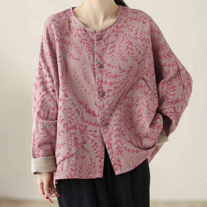 Chaqueta con estampado de hojas y Buddha Stones para mujer con bolsillos - image 7
