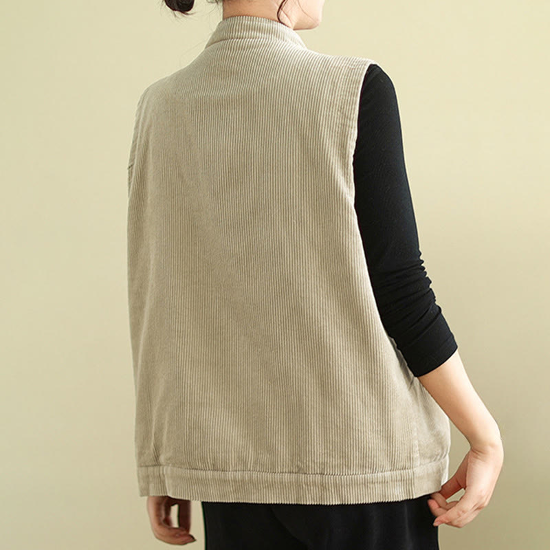 Chaleco de pana de algodón sin mangas para mujer con bolsillos y diseño de Buddha Stones - image 3