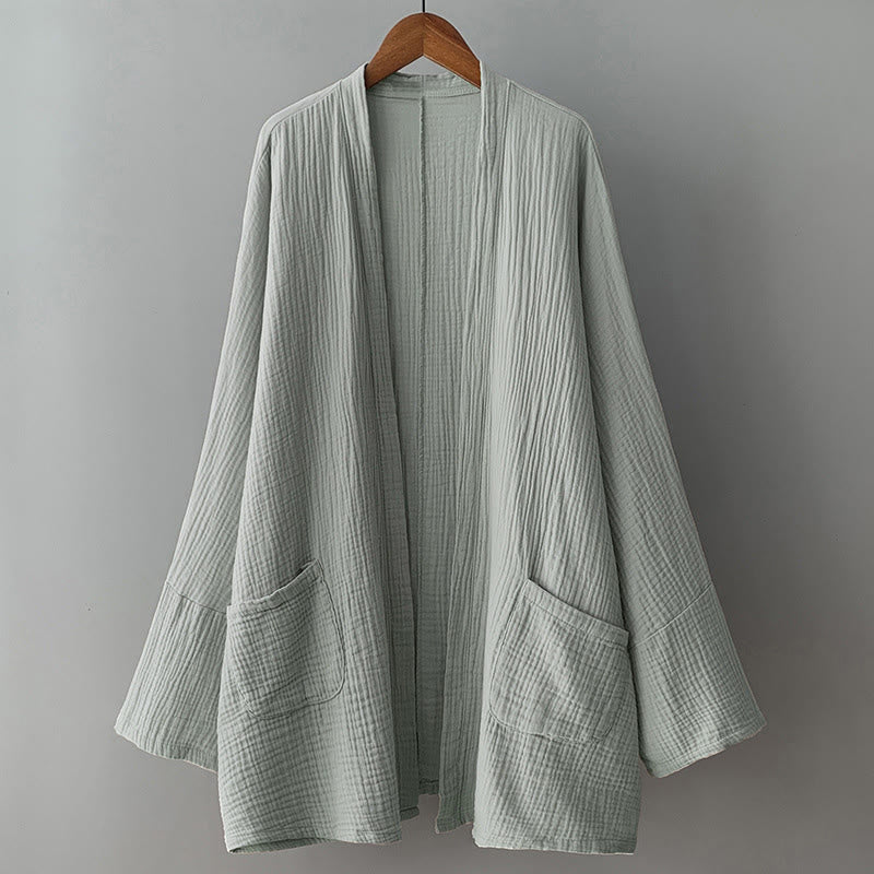 Chaqueta de lino y algodón con bolsillos para meditación zen, de manga larga y lisa, con Buddha Stones - image 2