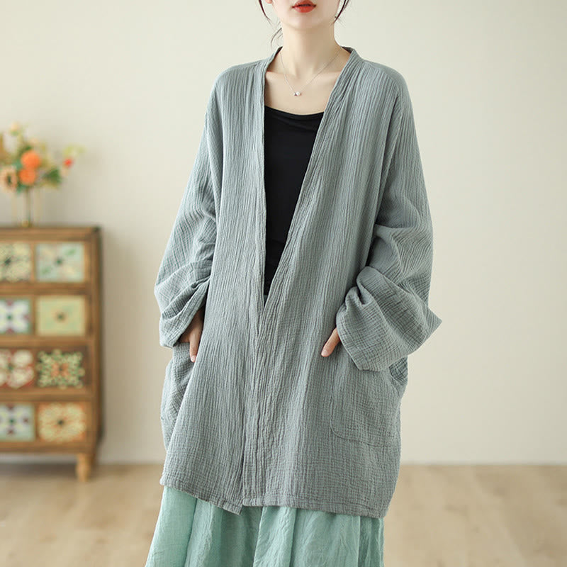 Chaqueta de lino y algodón con bolsillos para meditación zen, de manga larga y lisa, con Buddha Stones - image 5