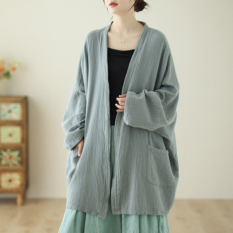 Chaqueta de lino y algodón con bolsillos para meditación zen, de manga larga y lisa, con Buddha Stones - image 4
