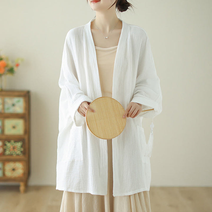 Chaqueta de lino y algodón con bolsillos para meditación zen, de manga larga y lisa, con Buddha Stones - image 13