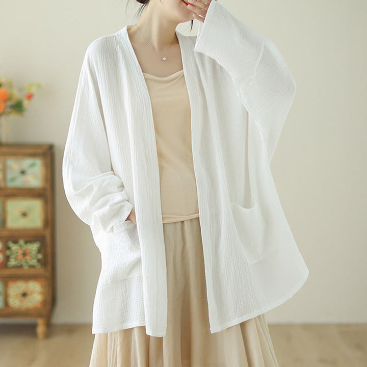 Chaqueta de lino y algodón con bolsillos para meditación zen, de manga larga y lisa, con Buddha Stones - image 14