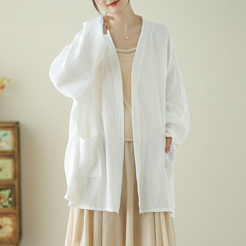 Chaqueta de lino y algodón con bolsillos para meditación zen, de manga larga y lisa, con Buddha Stones - image 10