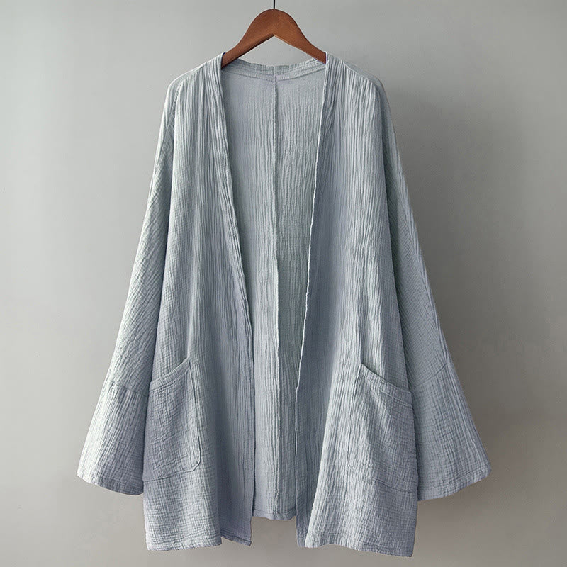 Chaqueta de lino y algodón con bolsillos para meditación zen, de manga larga y lisa, con Buddha Stones - image 16