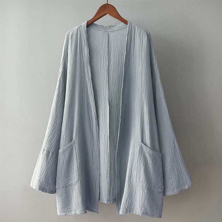 Chaqueta de lino y algodón con bolsillos para meditación zen, de manga larga y lisa, con Buddha Stones - image 16