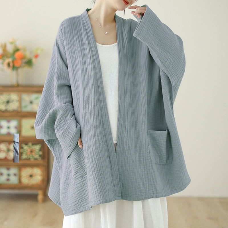 Chaqueta de lino y algodón con bolsillos para meditación zen, de manga larga y lisa, con Buddha Stones - image 20