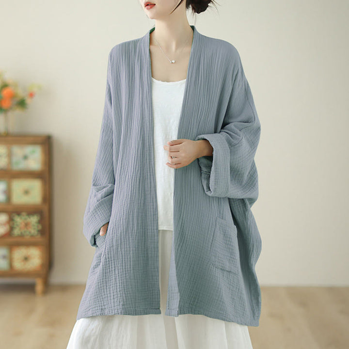 Chaqueta de lino y algodón con bolsillos para meditación zen, de manga larga y lisa, con Buddha Stones - image 19