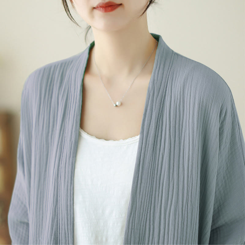 Chaqueta de lino y algodón con bolsillos para meditación zen, de manga larga y lisa, con Buddha Stones - image 22