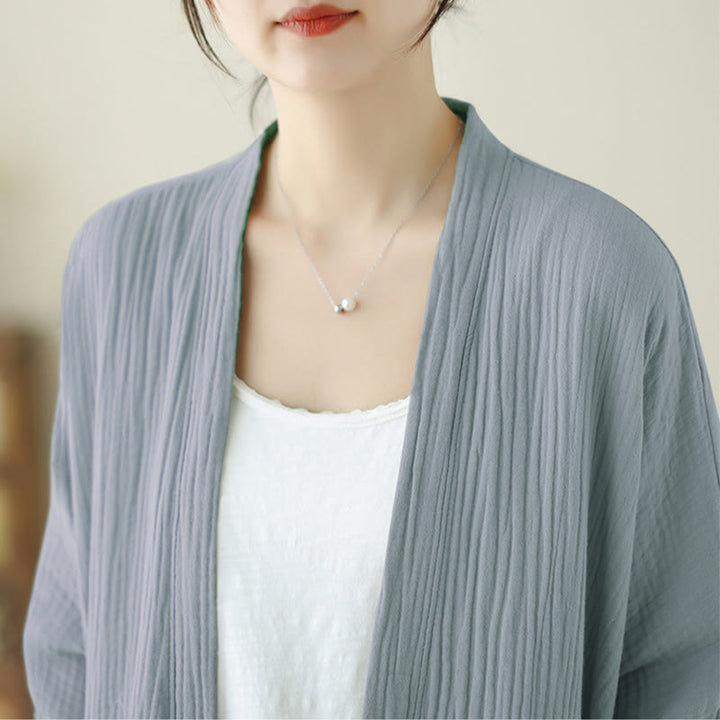 Chaqueta de lino y algodón con bolsillos para meditación zen, de manga larga y lisa, con Buddha Stones - image 22