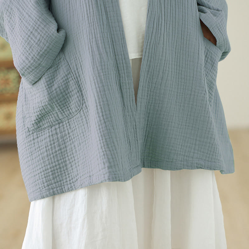 Chaqueta de lino y algodón con bolsillos para meditación zen, de manga larga y lisa, con Buddha Stones - image 25