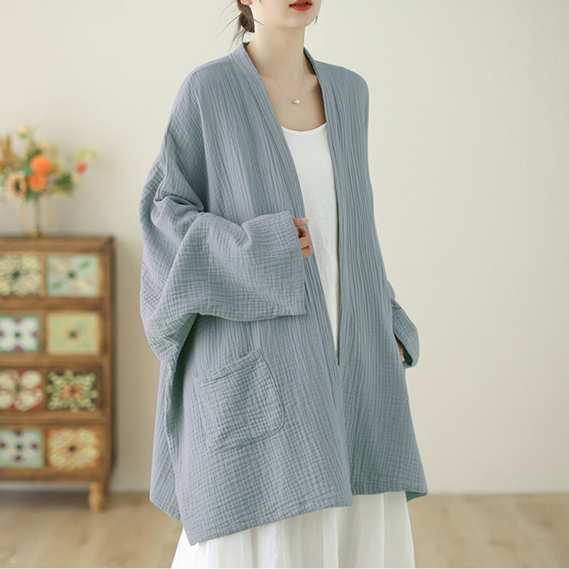 Chaqueta de lino y algodón con bolsillos para meditación zen, de manga larga y lisa, con Buddha Stones - image 21