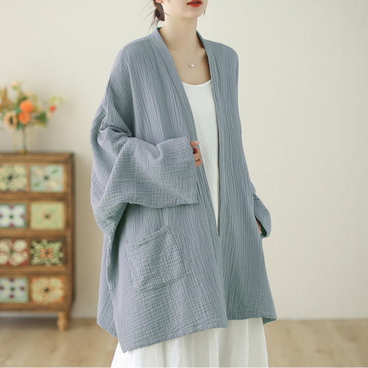 Chaqueta de lino y algodón con bolsillos para meditación zen, de manga larga y lisa, con Buddha Stones - image 21