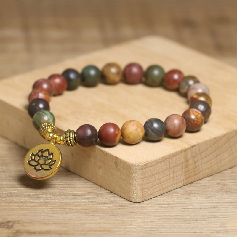 Pulsera antiestrés con diseño de loto y piedra emperador de colores naturales de Buda - image 2