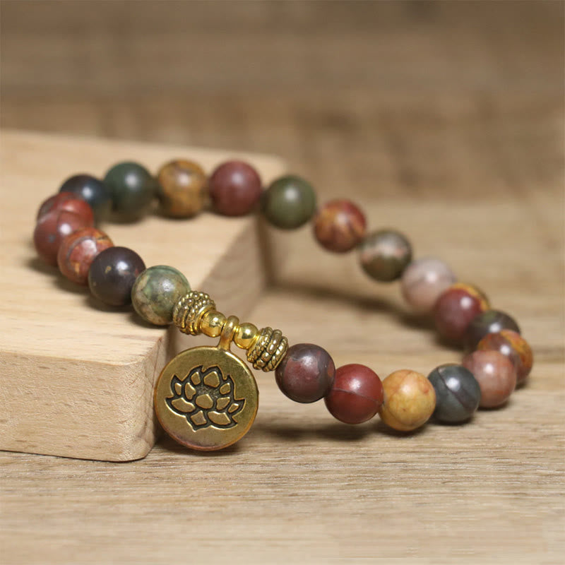 Pulsera antiestrés con diseño de loto y piedra emperador de colores naturales de Buda - image 3