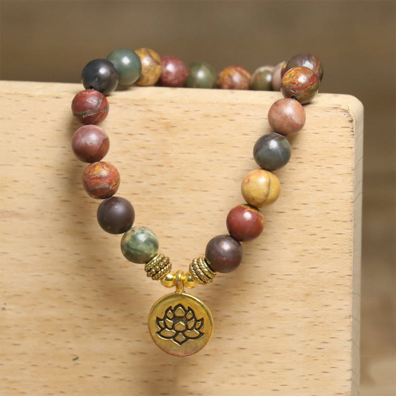 Pulsera antiestrés con diseño de loto y piedra emperador de colores naturales de Buda - image 8
