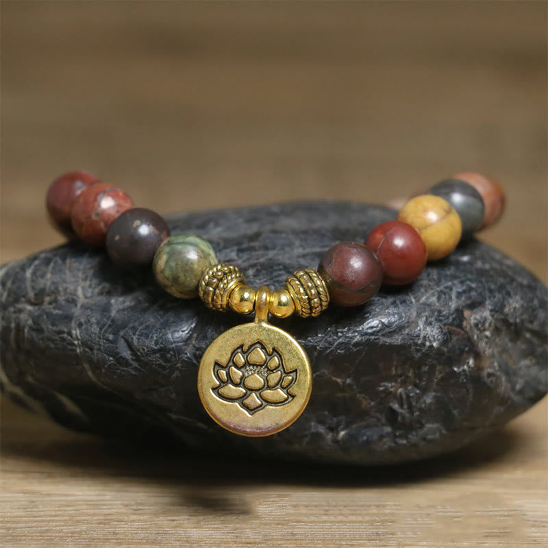 Pulsera antiestrés con diseño de loto y piedra emperador de colores naturales de Buda - image 4
