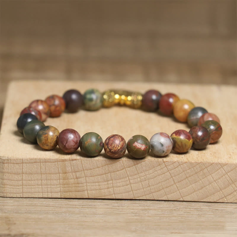 Pulsera antiestrés con diseño de loto y piedra emperador de colores naturales de Buda - image 5