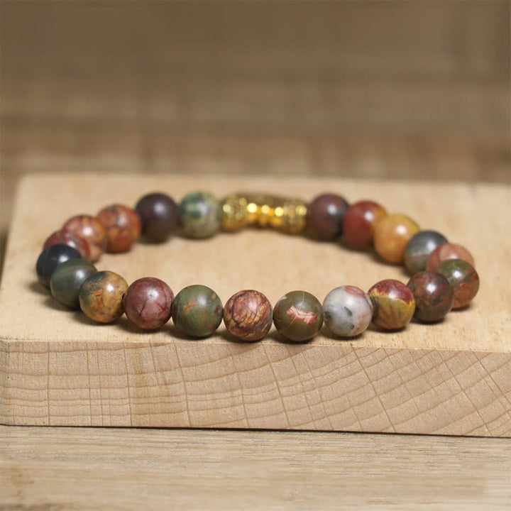 Pulsera antiestrés con diseño de loto y piedra emperador de colores naturales de Buda - image 5