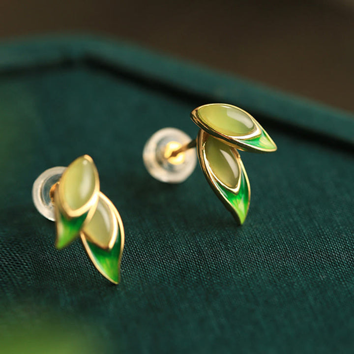 Pendientes de prosperidad con hojas de jade y piedras de Buddha Stones en plata de ley 925  - image 9