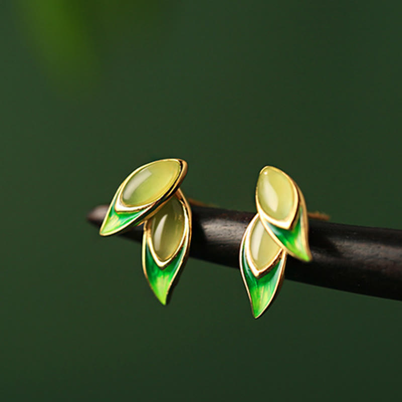 Pendientes de prosperidad con hojas de jade y piedras de Buddha Stones en plata de ley 925  - image 10