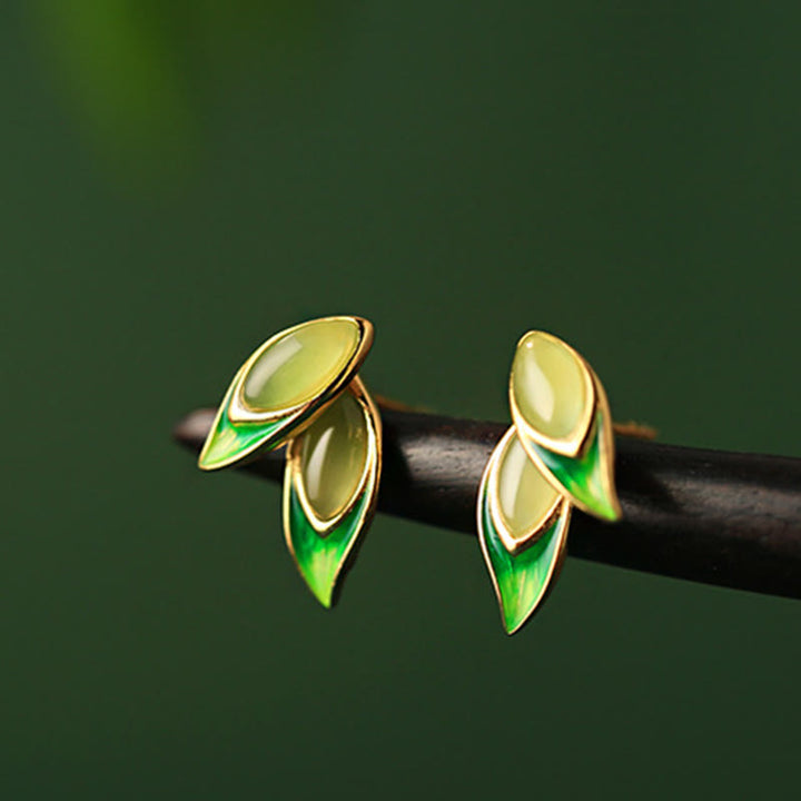 Pendientes de prosperidad con hojas de jade y piedras de Buddha Stones en plata de ley 925  - image 10