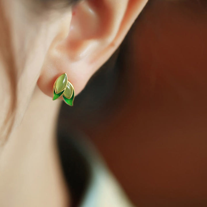 Pendientes de prosperidad con hojas de jade y piedras de Buddha Stones en plata de ley 925  - image 11