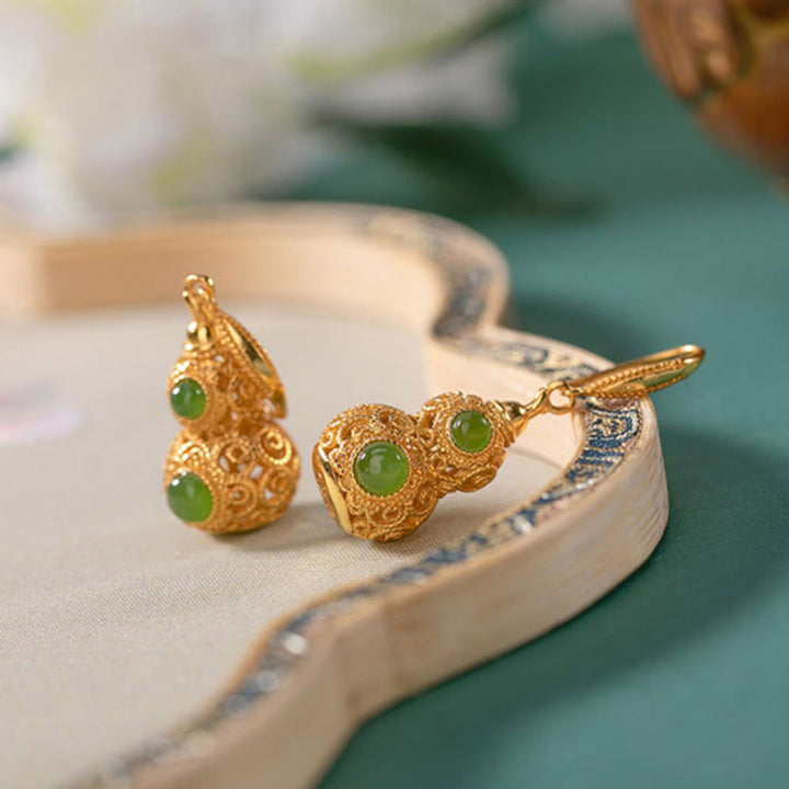 Pendientes de prosperidad con calabaza hueca de jade y Buddha Stones - image 3