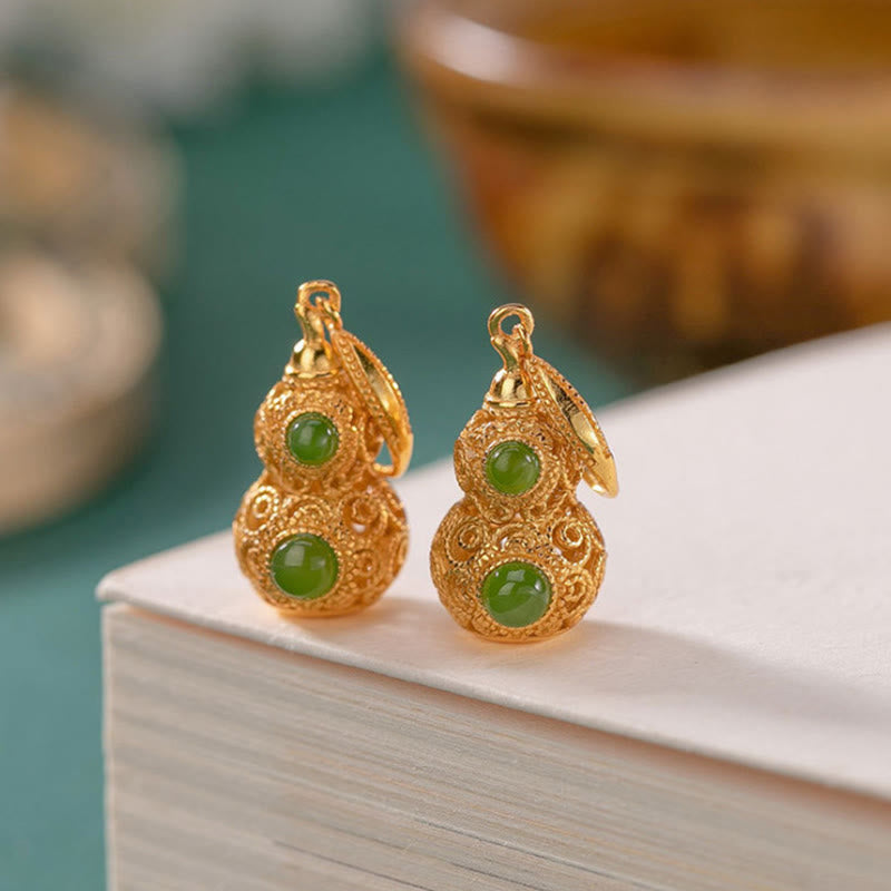 Pendientes de prosperidad con calabaza hueca de jade y Buddha Stones - image 2