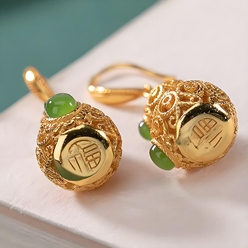 Pendientes de prosperidad con calabaza hueca de jade y Buddha Stones - image 4
