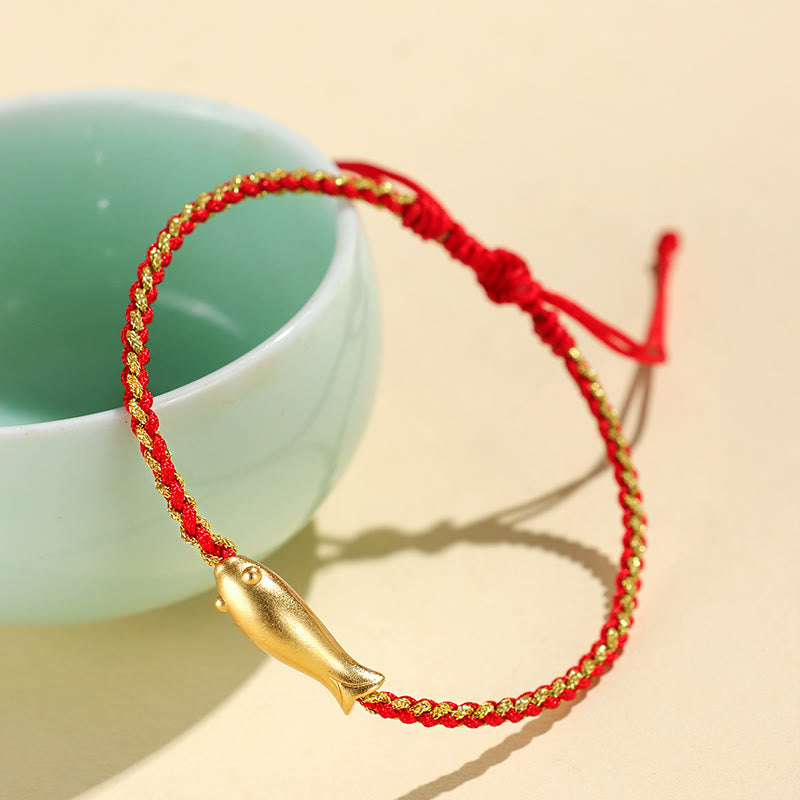 Pulsera de cuerda protectora con Buddha Stones en plata de ley 999 con peces koi de la suerte - image 2