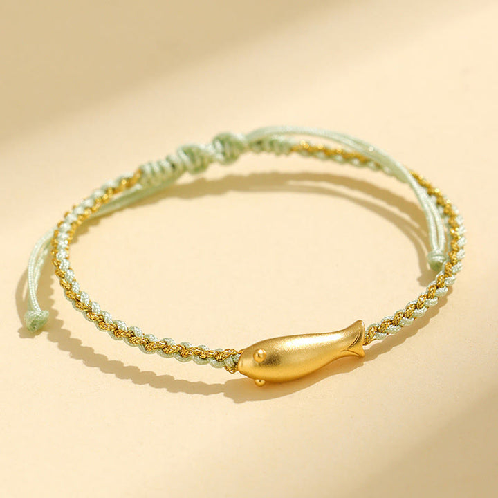 Pulsera de cuerda protectora con Buddha Stones en plata de ley 999 con peces koi de la suerte - Cuerda verde (circunferencia de la muñeca: 15-19 cm) - image 14