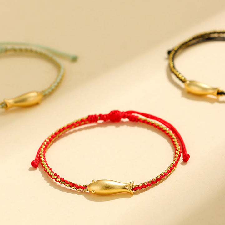 Pulsera de cuerda protectora con Buddha Stones en plata de ley 999 con peces koi de la suerte - image 0