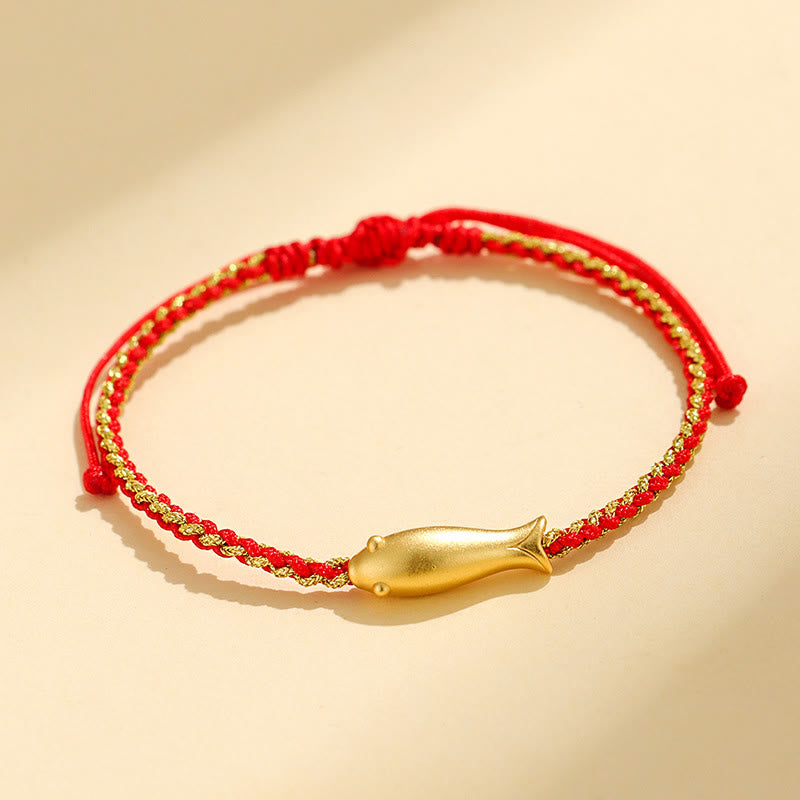Pulsera de cuerda protectora con Buddha Stones en plata de ley 999 con peces koi de la suerte - Cuerda roja (circunferencia de la muñeca: 15-19 cm) - image 2