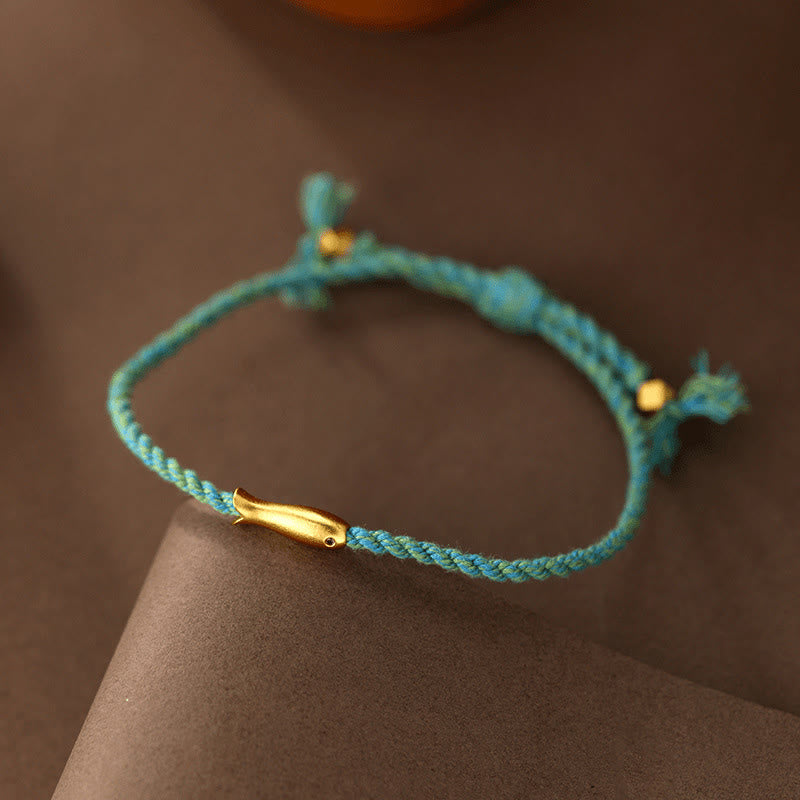Pulsera de cuerda de cobre con Buddha Stones y pez koi de la suerte - image 1