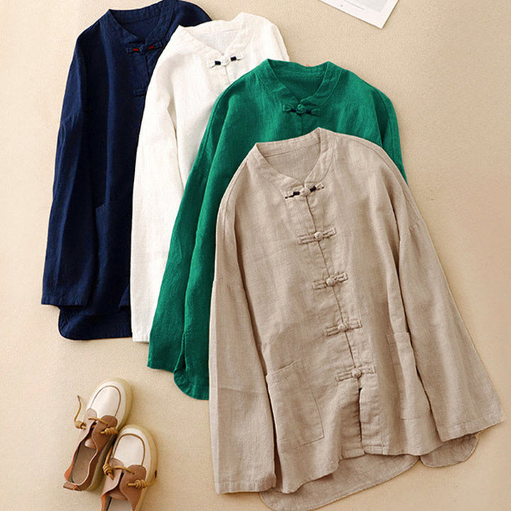 Ropa informal de algodón con botones y nudo chino artístico literario de Buddha Stones - image 24