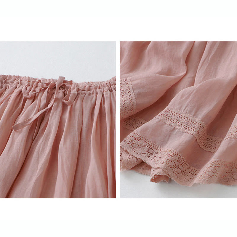 Falda de algodón con cintura elástica y encaje liso de Buddha Stones para mujer - image 10