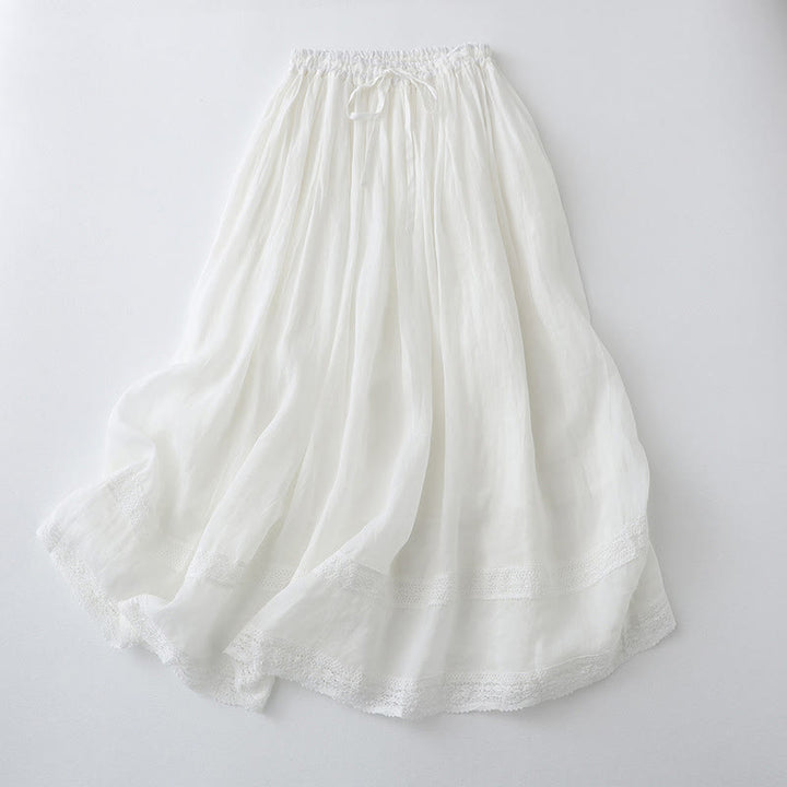 Falda de algodón con cintura elástica y encaje liso de Buddha Stones para mujer - Blanco - US8-10，UK/AU12-14，EU40-42 (2XL) - image 11