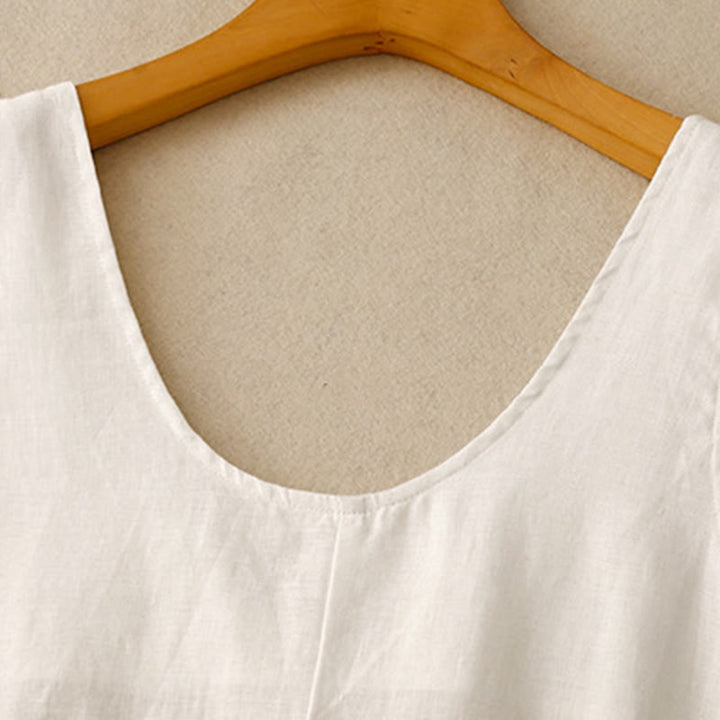 Vestido midi sin mangas de diseño sencillo, color liso, cuello redondo y bolsillos, con estampado Buddha Stones, ideal para uso diario en verano. - image 9