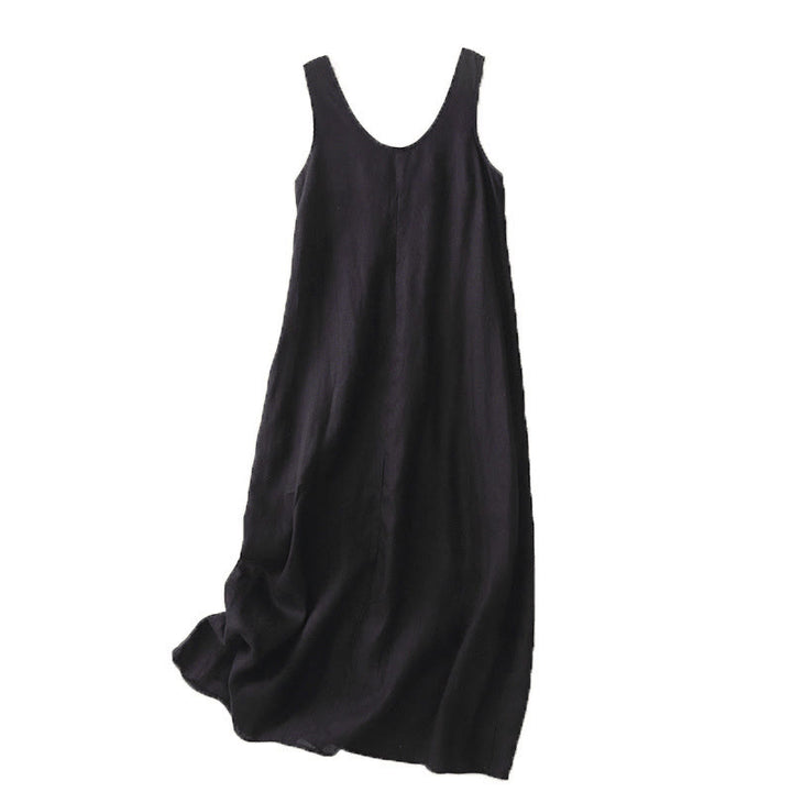Vestido midi sin mangas de diseño sencillo, color liso, cuello redondo y bolsillos, con estampado Buddha Stones, ideal para uso diario en verano. - image 12