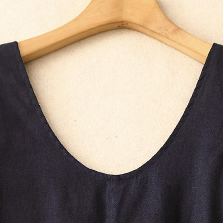 Vestido midi sin mangas de diseño sencillo, color liso, cuello redondo y bolsillos, con estampado Buddha Stones, ideal para uso diario en verano. - image 13