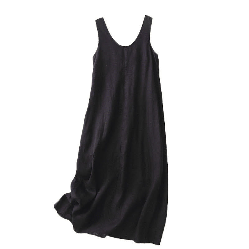 Vestido midi sin mangas de diseño sencillo con cuello redondo y colores puros de estilo casual de verano con Buddha Stones - image 12